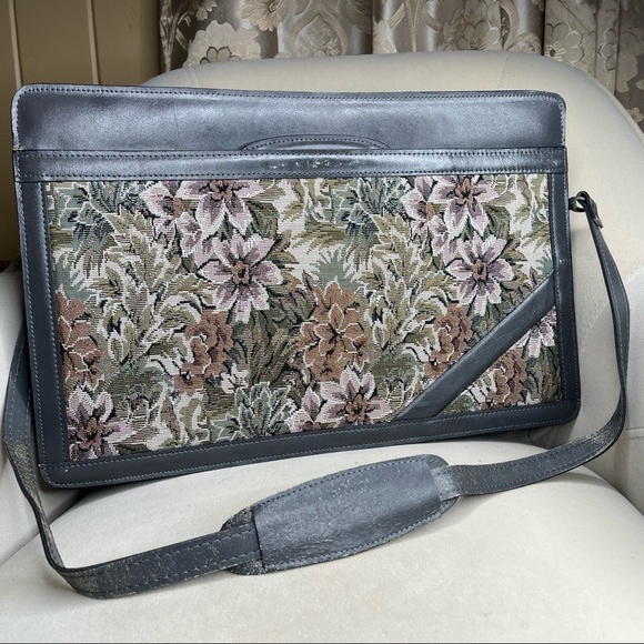 Vintage Viaggio Floral Print Attache Briefcase Portfolio Bag Gray W/ Handles - Picture 1 of 7
